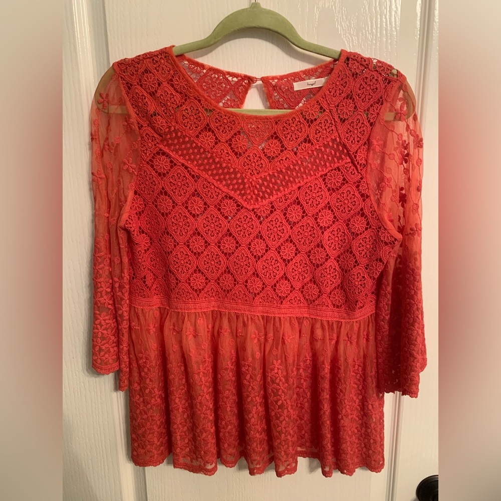 Hazel Coral Sheer Lace Boho Blouse